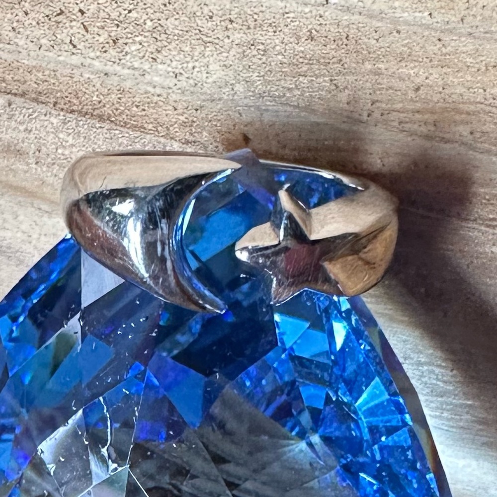 VTG Sterling Celestial Silver Crescent Moon and Star Ring - Picture 8 of 11